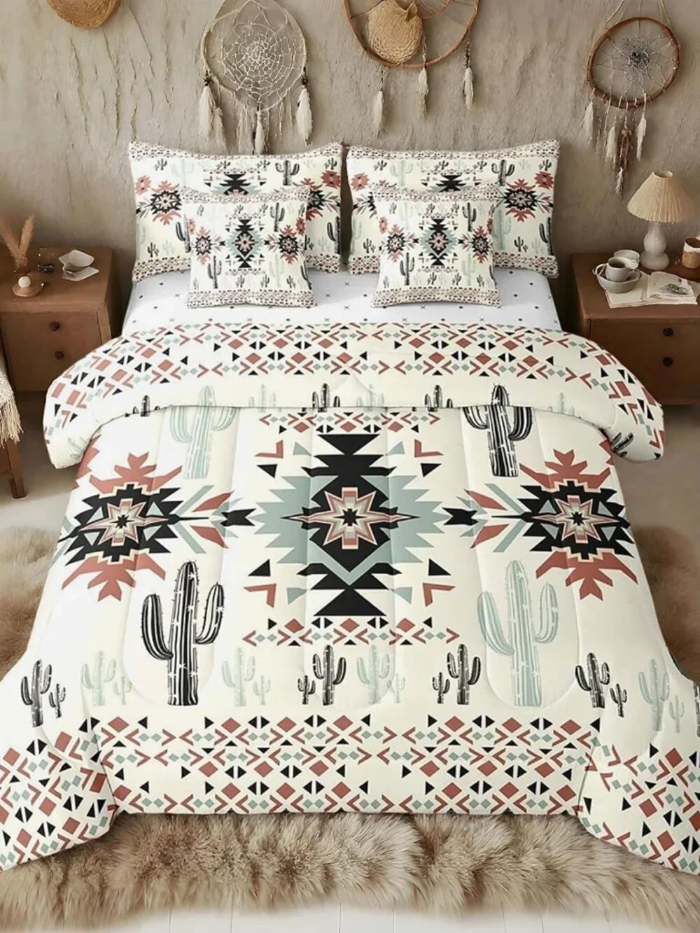 Khaki Southwestern Aztec 7 Pieces Bedding Set Kids Geometric Vintage Comforter S